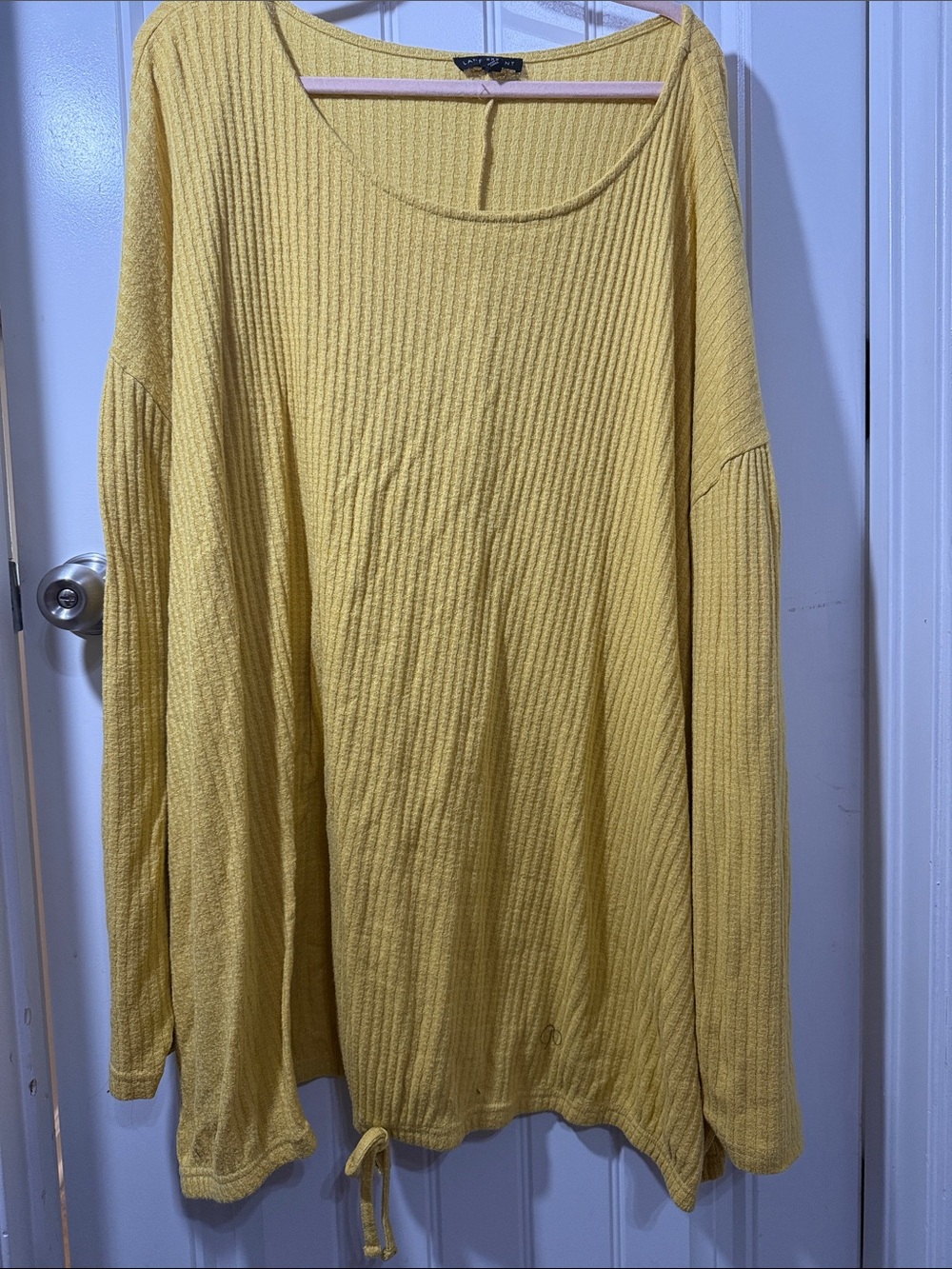 Lane Bryant Yellow Ribbed Scoop Neck Long Sleeve Top
